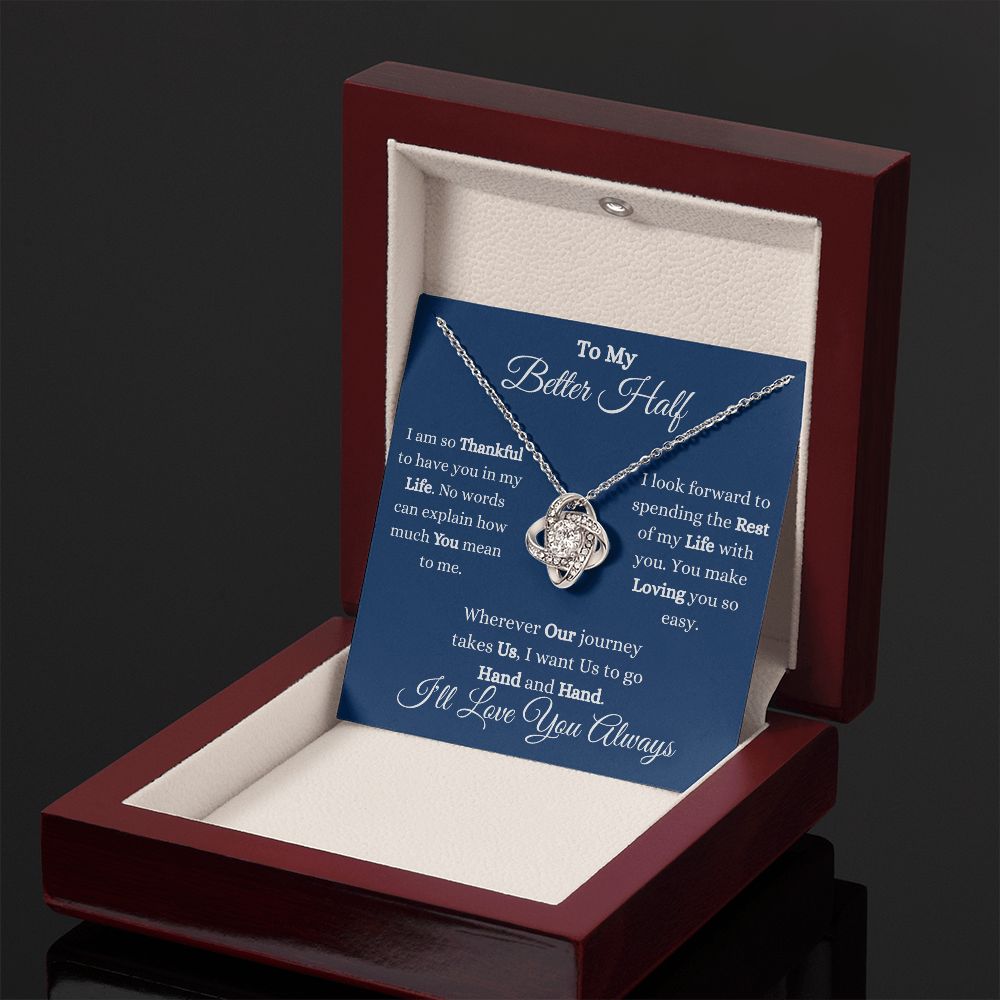 TO MY BETTER HALF - LOVE KNOT NECKLACE - (BLUE)