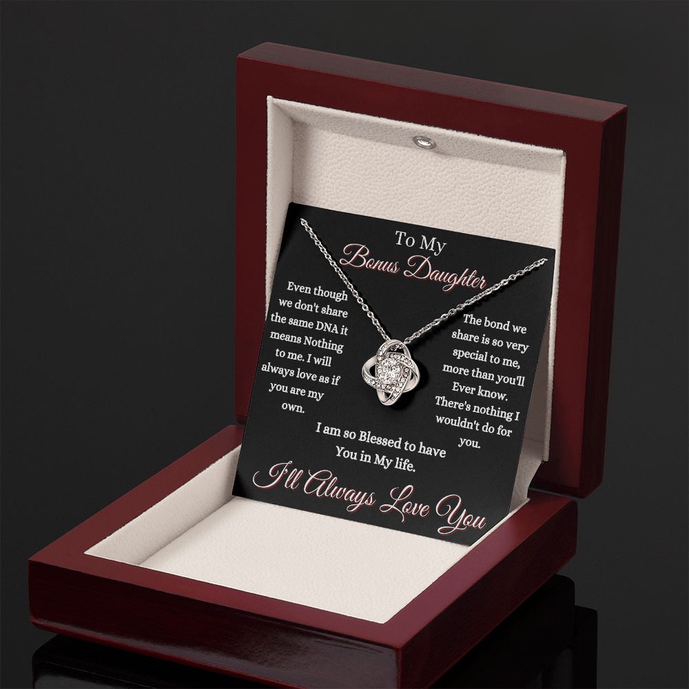 DAUGHTER - TO MY BONUS DAUGHTER - LOVE KNOT NECKLACE (BLK)