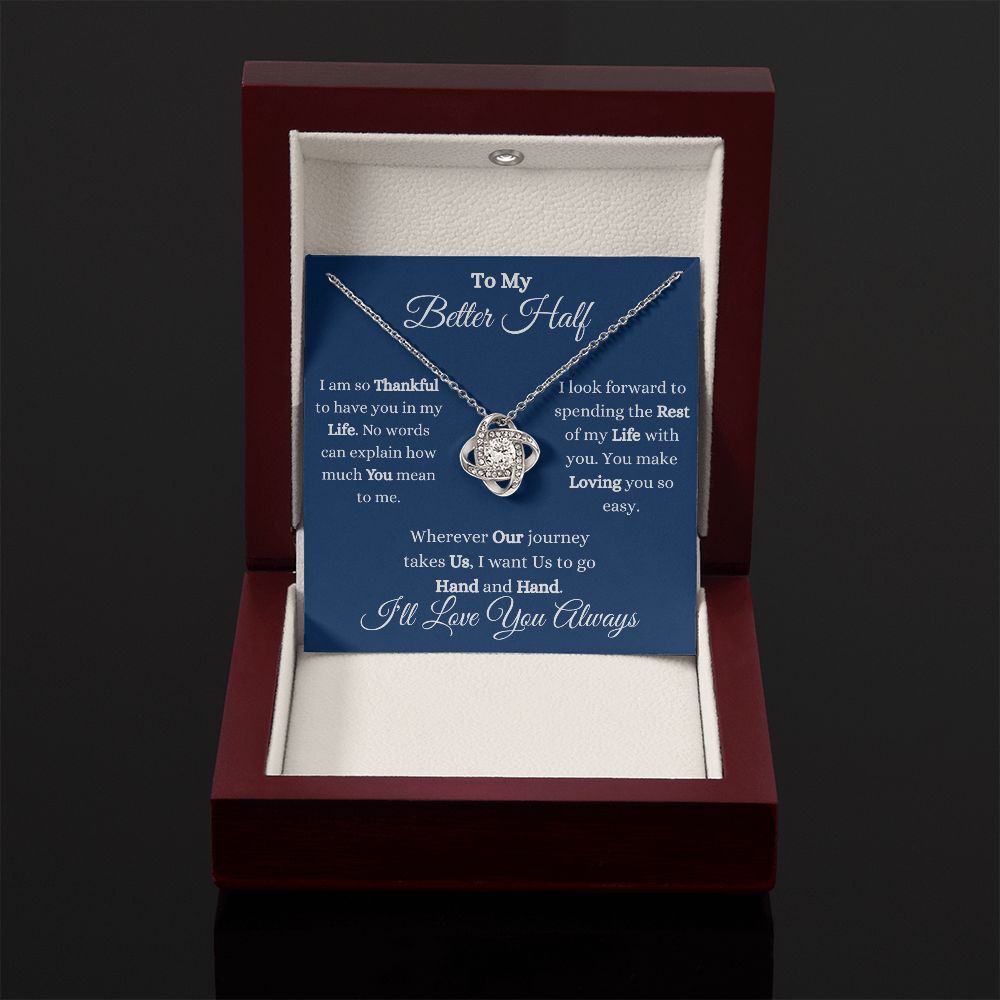 TO MY BETTER HALF - LOVE KNOT NECKLACE - (BLUE)