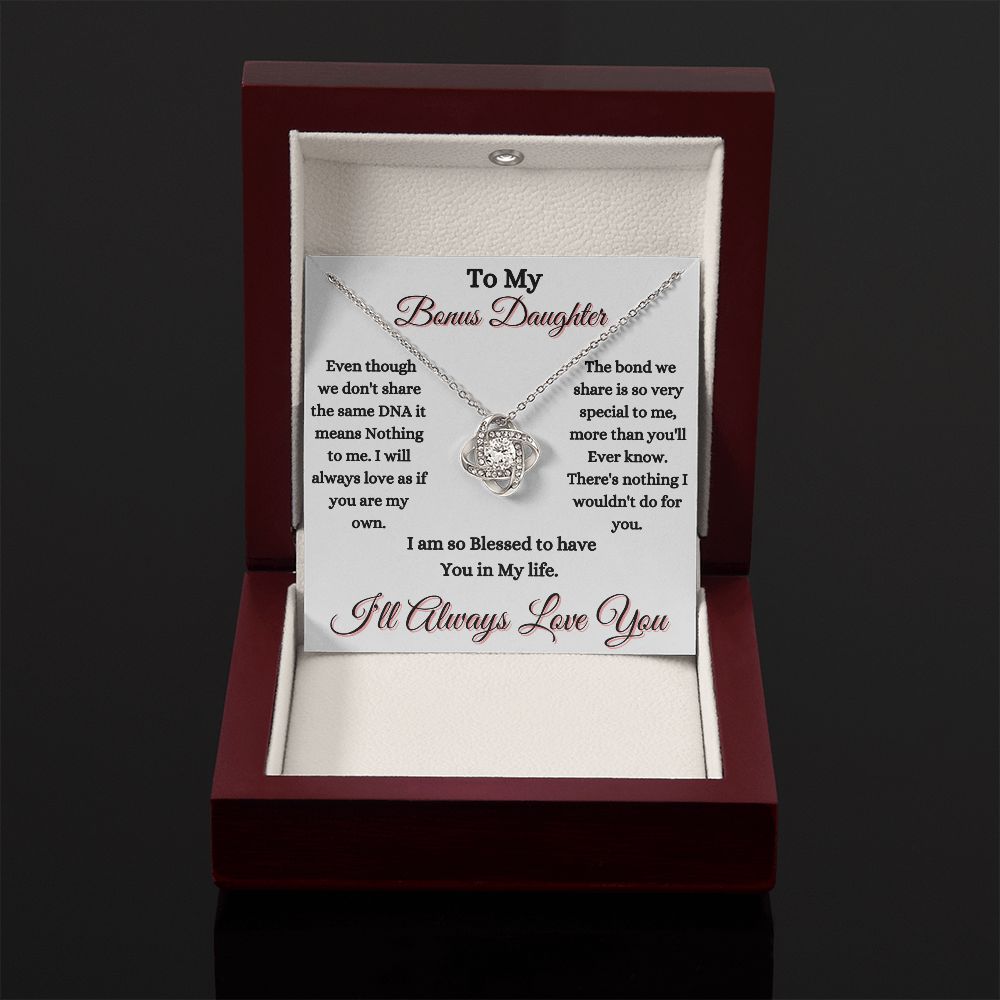 DAUGHTER - TO MY BONUS DAUGHTER - LOVE KNOT NECKLACE (WHITE)