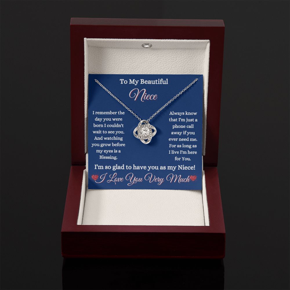 NIECE - - TO MY BEAUTIFUL NIECE - LOVE KNOT NECKLACE (BLUE)