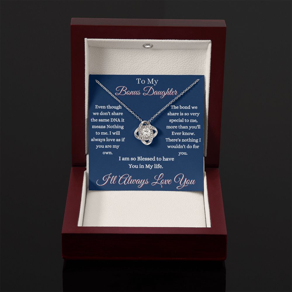 DAUGHTER - TO MY BONUS DAUGHTER - LOVE KNOT NECKLACE (BLUE)