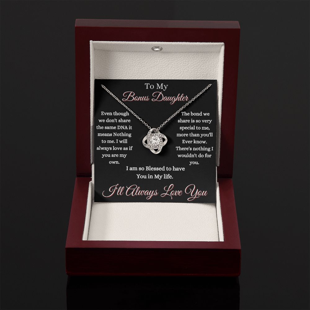 DAUGHTER - TO MY BONUS DAUGHTER - LOVE KNOT NECKLACE (BLK)