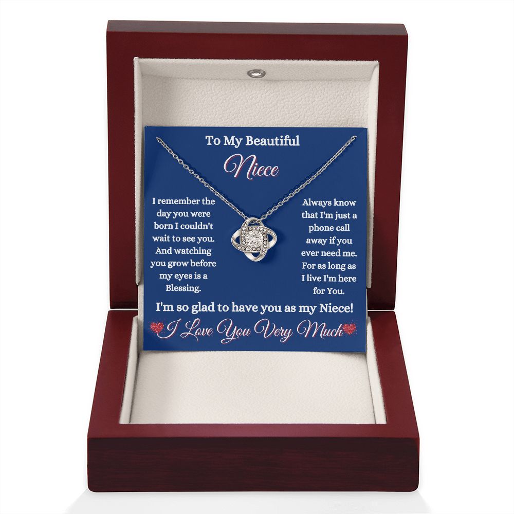 NIECE - - TO MY BEAUTIFUL NIECE - LOVE KNOT NECKLACE (BLUE)