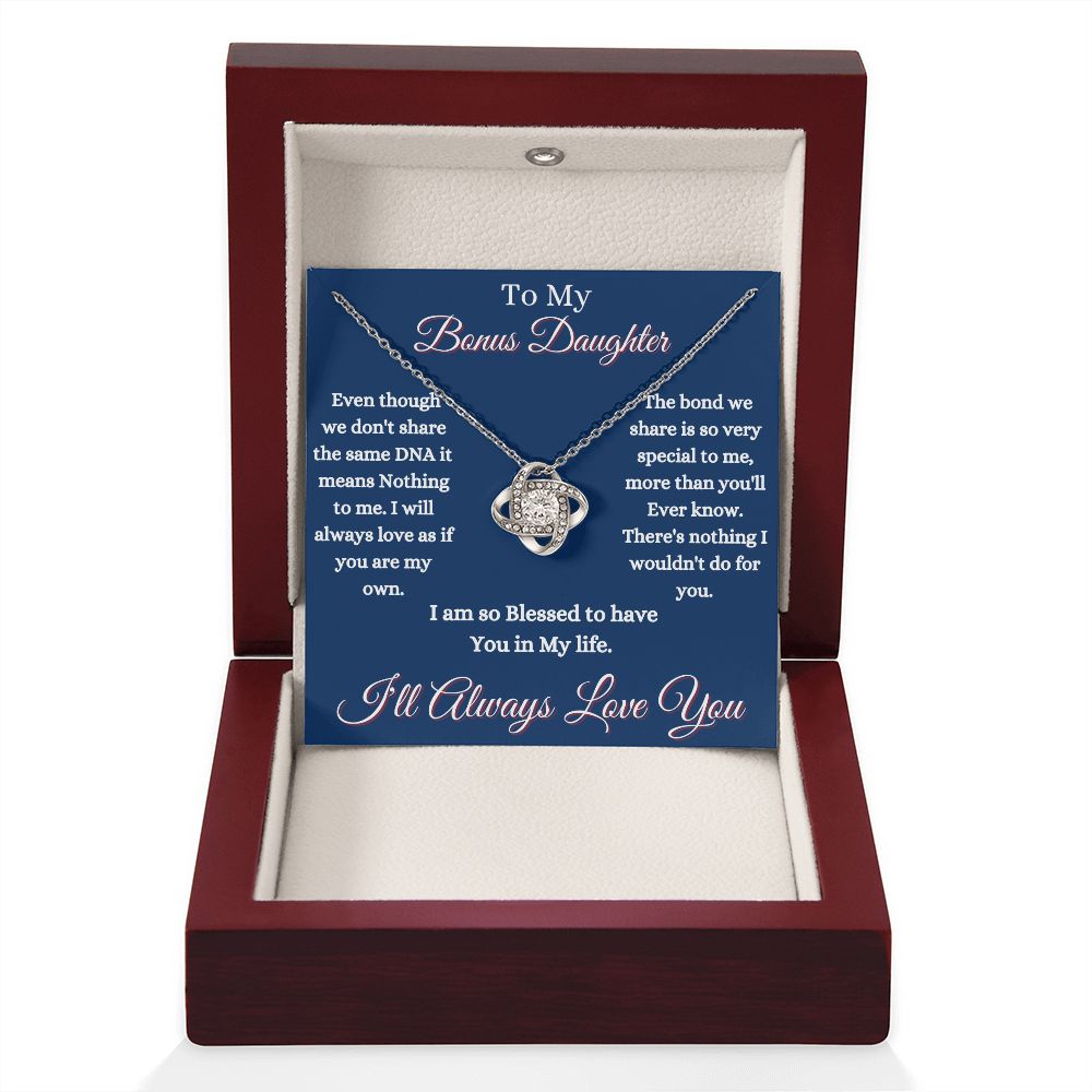 DAUGHTER - TO MY BONUS DAUGHTER - LOVE KNOT NECKLACE (BLUE)