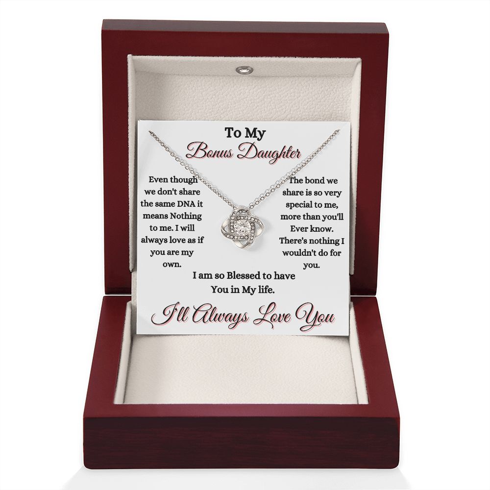 DAUGHTER - TO MY BONUS DAUGHTER - LOVE KNOT NECKLACE (WHITE)