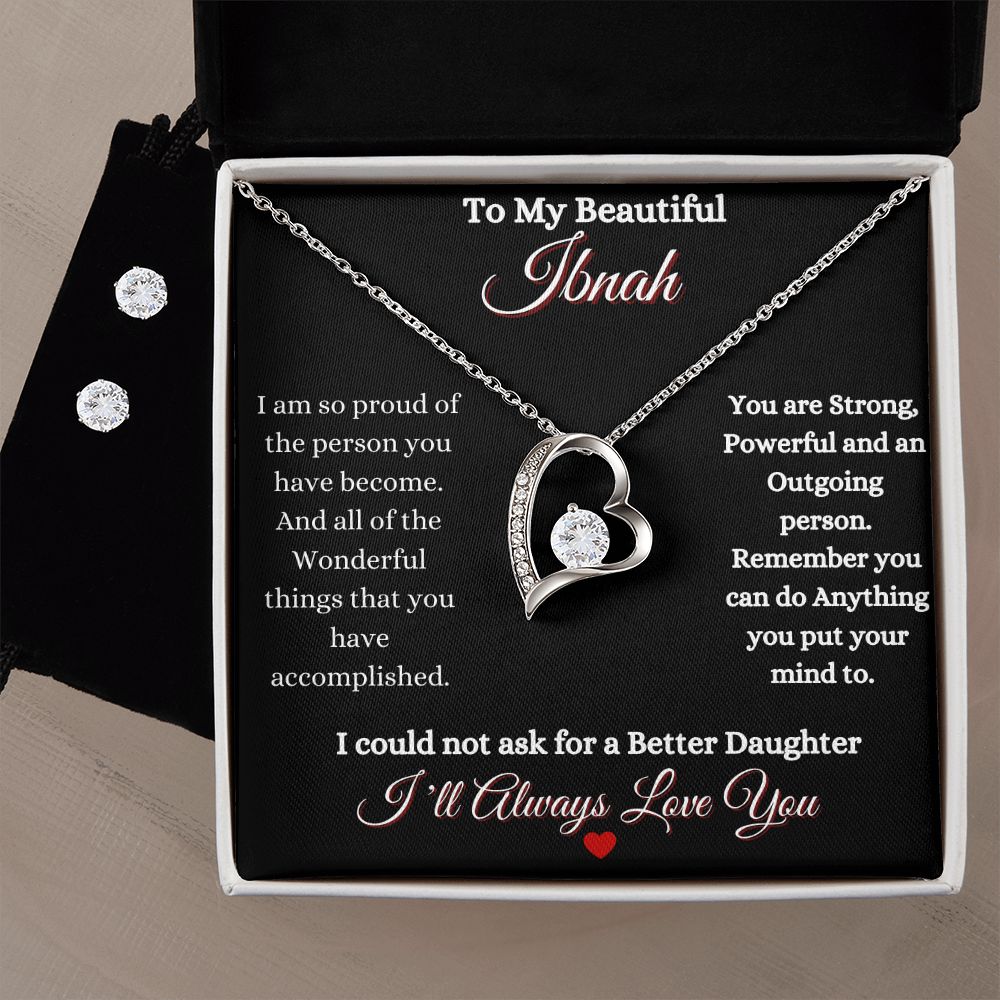 IBNAH/DAUGHTER - FOREVER LOVE NECKLACE & CZ EARRING SET - BLK