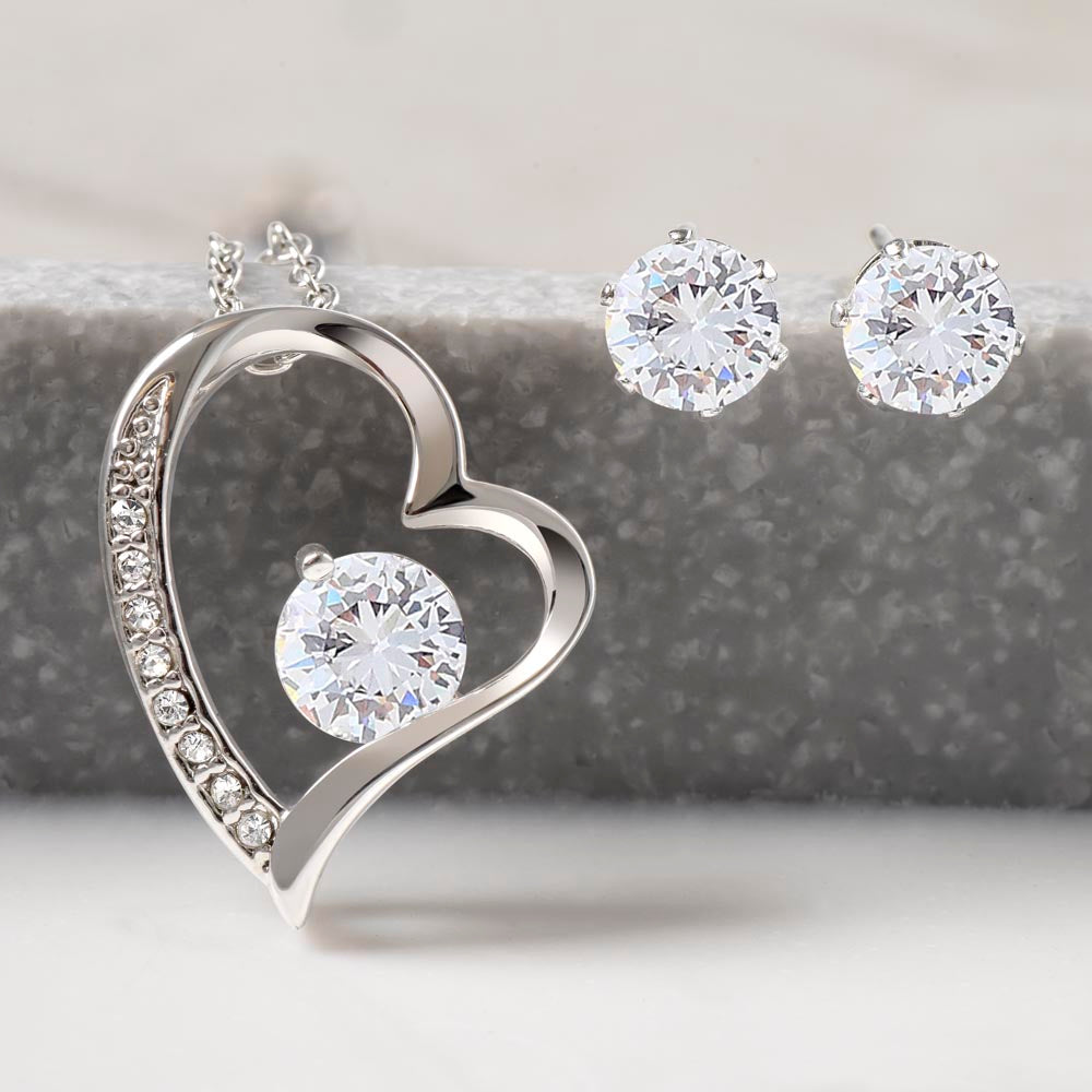 IBNAH/DAUGHTER - FOREVER LOVE NECKLACE & CZ EARRING SET - BLK