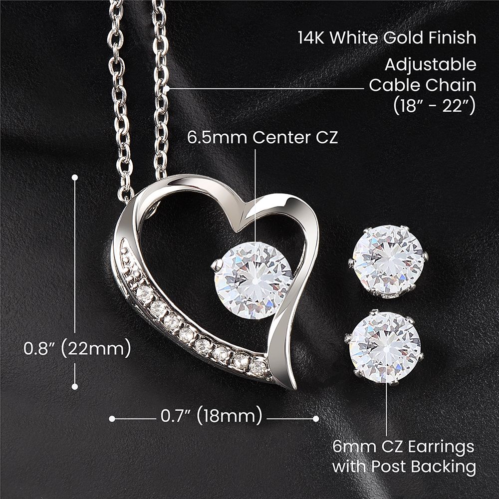 IBNAH/DAUGHTER - FOREVER LOVE NECKLACE & CZ EARRING SET - BLK
