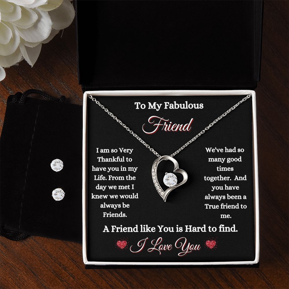 FRIEND - TO MY FABULOUS FRIEND - FOREVER LOVE NECKLACE & EARRINGS (BLK)