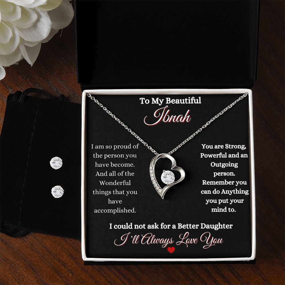IBNAH/DAUGHTER - FOREVER LOVE NECKLACE & CZ EARRING SET - BLK