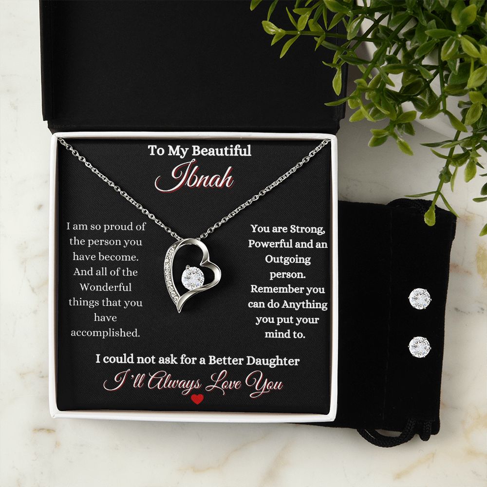 IBNAH/DAUGHTER - FOREVER LOVE NECKLACE & CZ EARRING SET - BLK