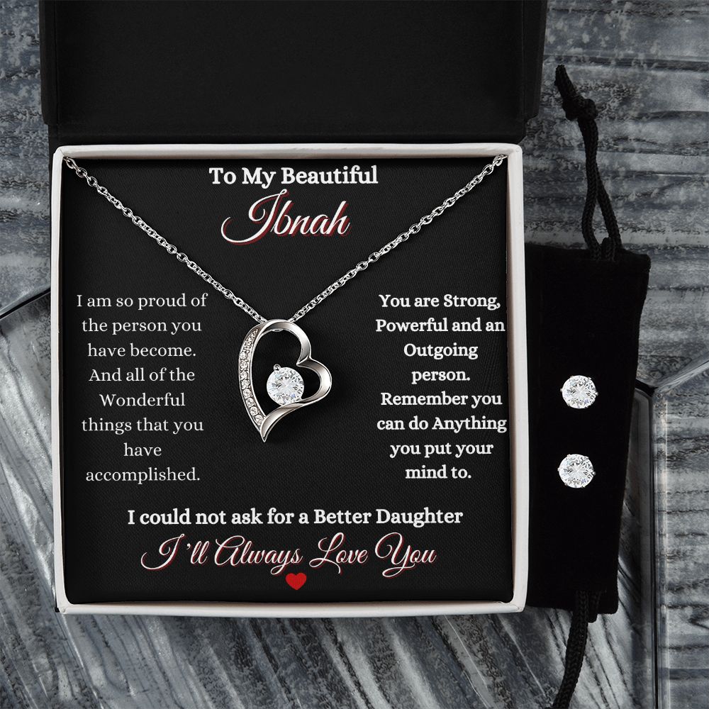 IBNAH/DAUGHTER - FOREVER LOVE NECKLACE & CZ EARRING SET - BLK