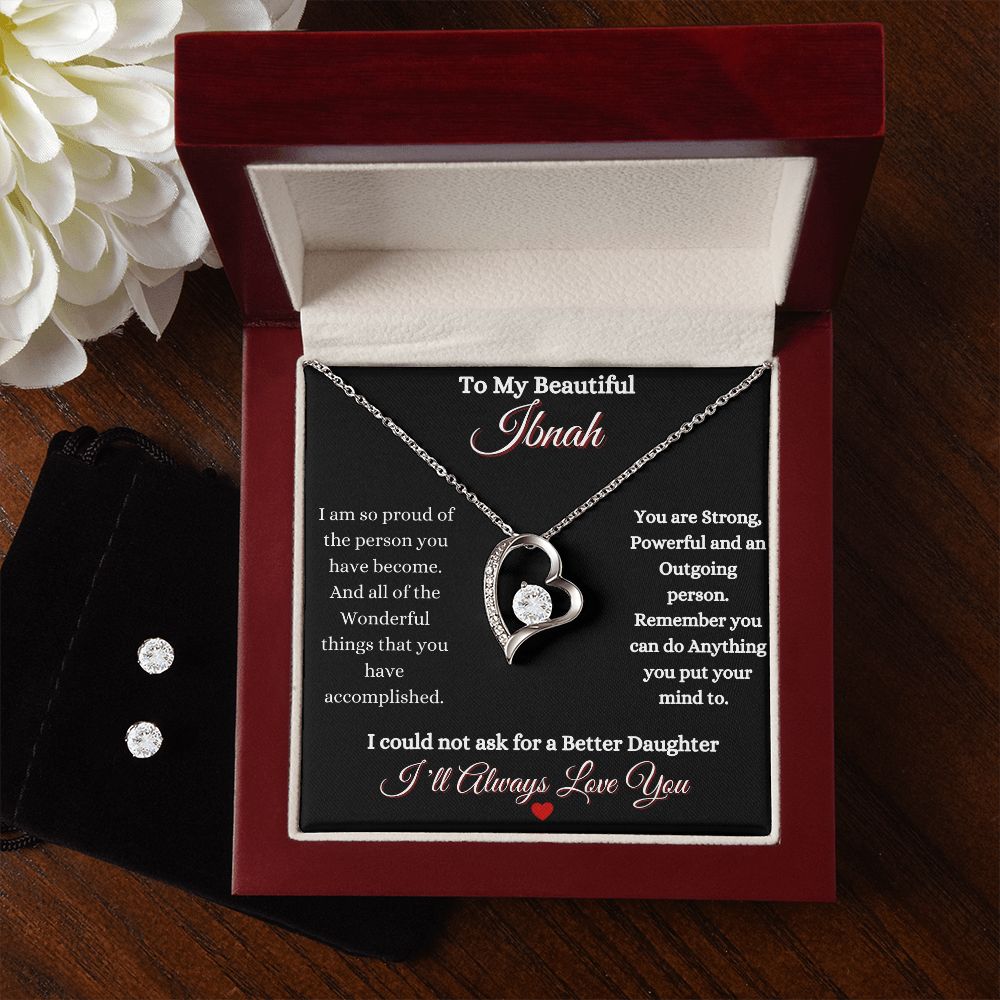IBNAH/DAUGHTER - FOREVER LOVE NECKLACE & CZ EARRING SET - BLK