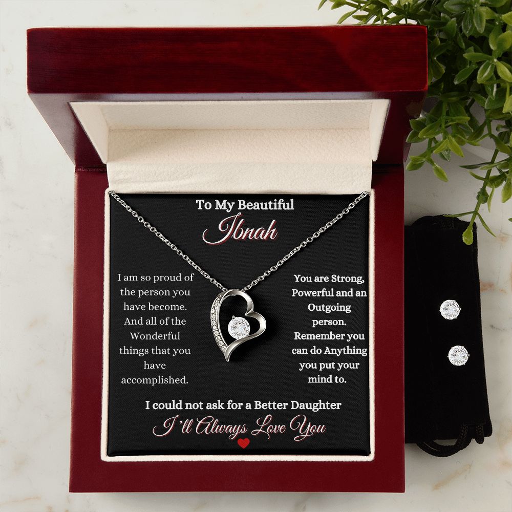 IBNAH/DAUGHTER - FOREVER LOVE NECKLACE & CZ EARRING SET - BLK