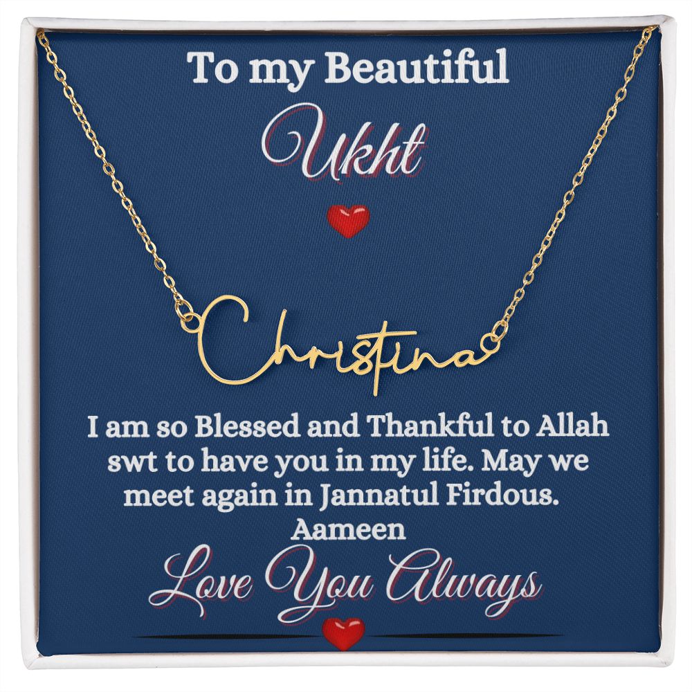 MY UKHT/SISTER - SIGNATURE STYLE NAME NECKLACE - BLUE