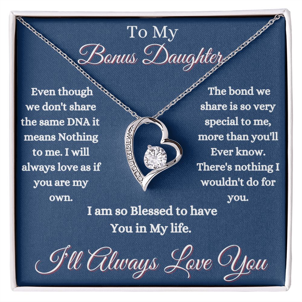 DAUGHTER - TO MY BONUS DAUGHTER - FOREVER LOVE NECKLACE (BLUE)