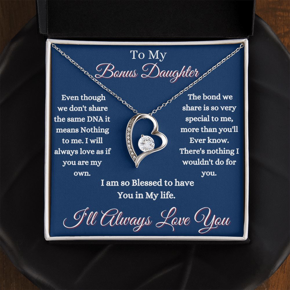 DAUGHTER - TO MY BONUS DAUGHTER - FOREVER LOVE NECKLACE (BLUE)