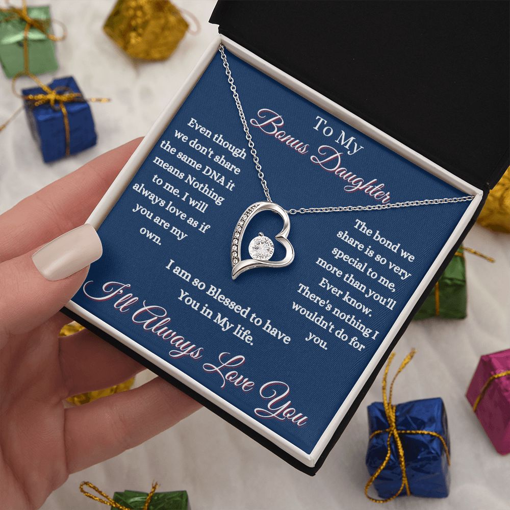 DAUGHTER - TO MY BONUS DAUGHTER - FOREVER LOVE NECKLACE (BLUE)