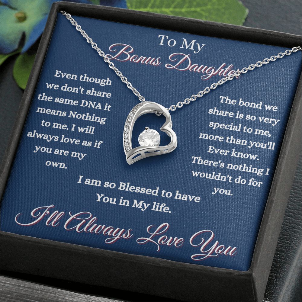 DAUGHTER - TO MY BONUS DAUGHTER - FOREVER LOVE NECKLACE (BLUE)