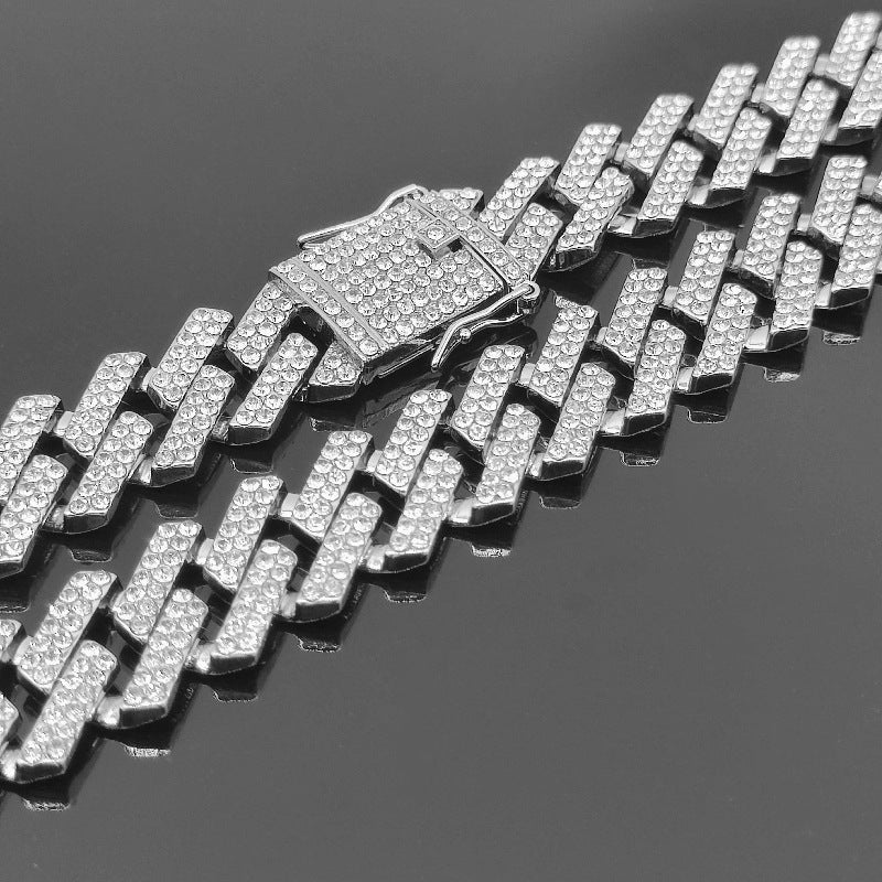 CZ Diamond Prismatic Bar 20mm Bold Gold Chain