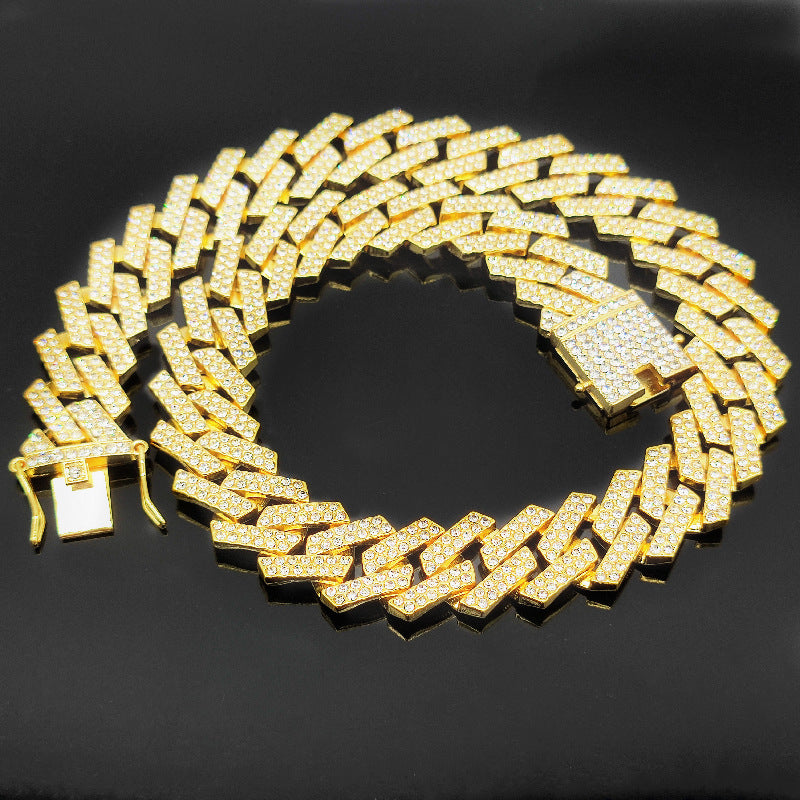 CZ Diamond Prismatic Bar 20mm Bold Gold Chain