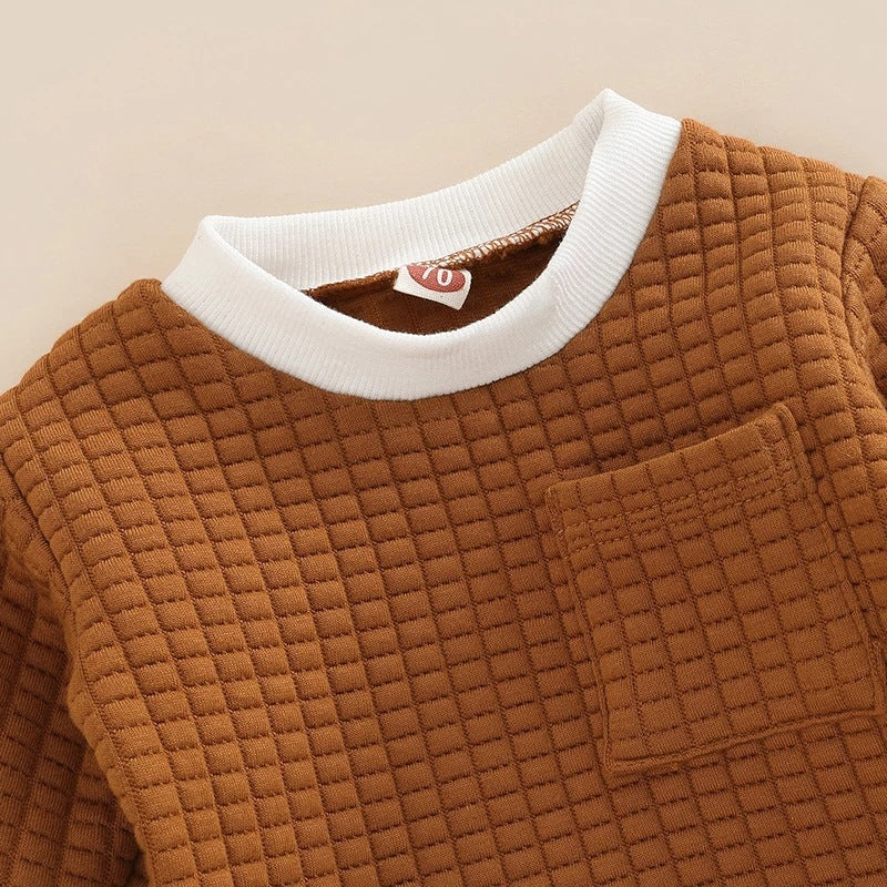 Baby Outfit Unisex Boys or Girls Plaid Long Sleeve Round Neck Tops