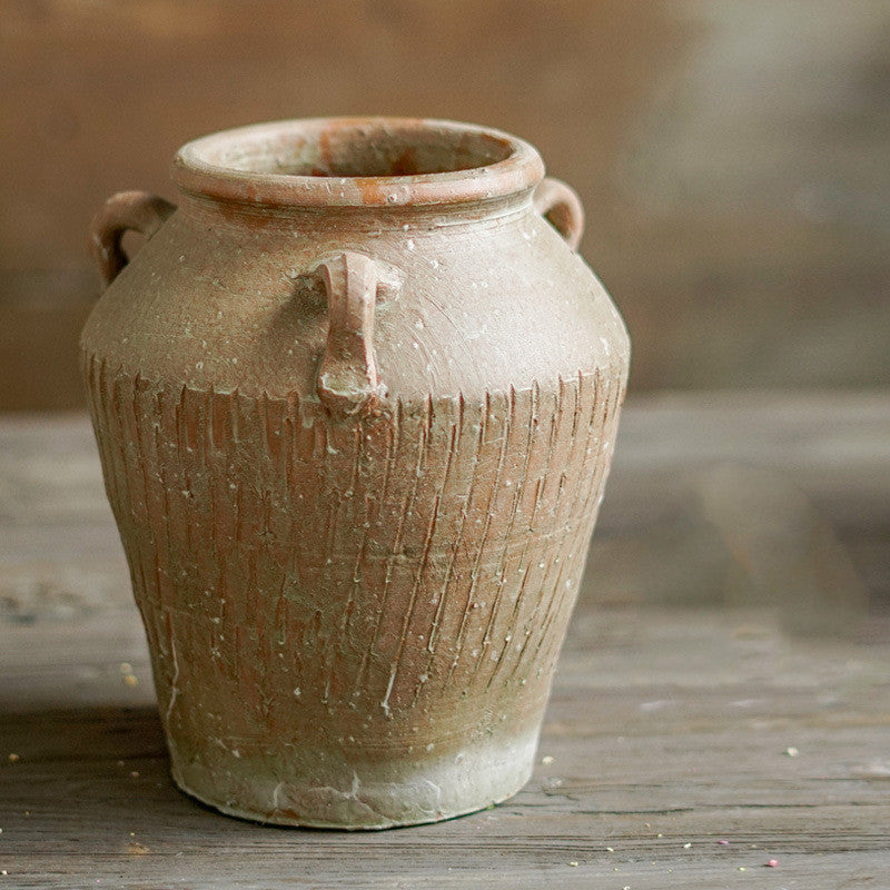Vintage Earthenware Vase With Old Ears