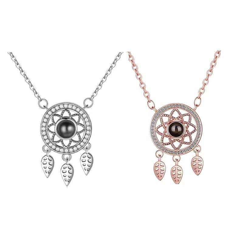 100 Languages I Love You Dream Catcher Projection Necklace Silver Collar Chain