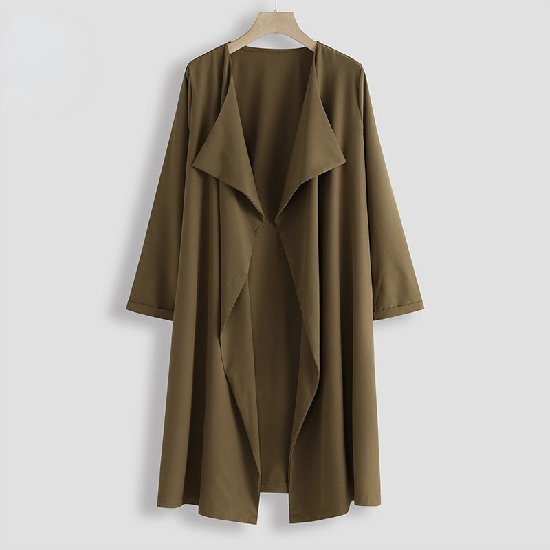Lapel Solid Color Mid-length Casual Windbreaker Women's Clothing