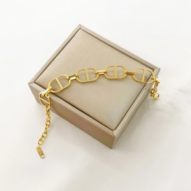 Matte D Letter Neck Chain Retro Choker Simple Clavicle Chain Net Red Tide Necklace