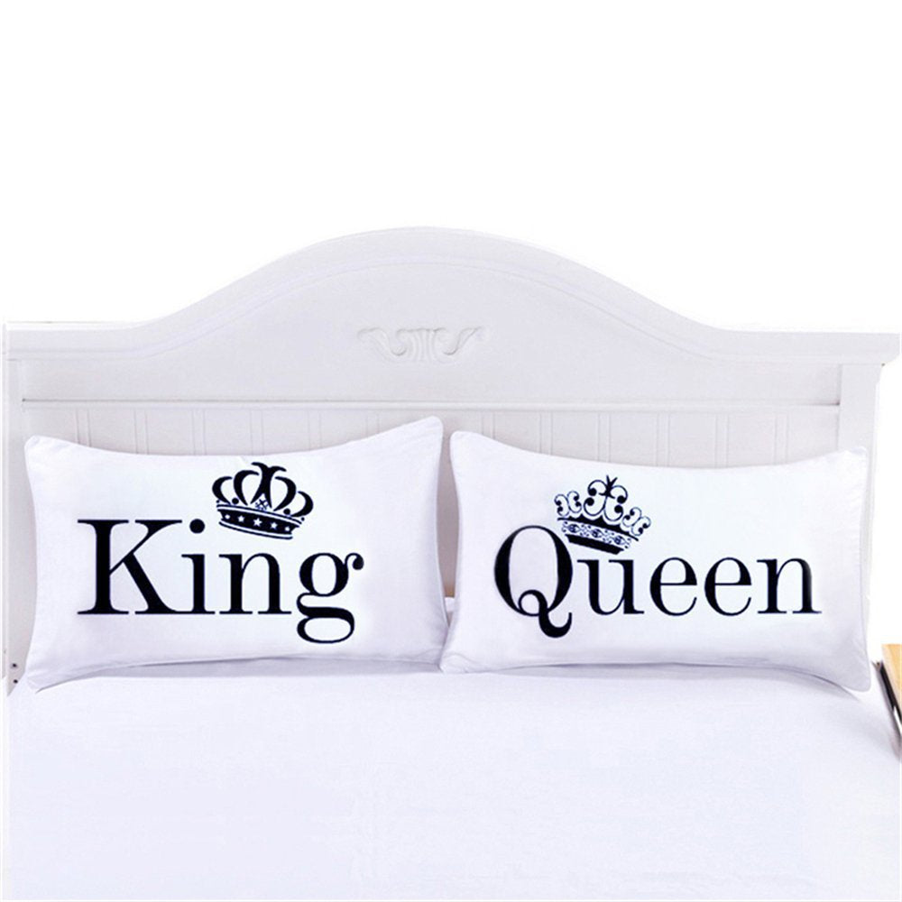 Personality White Couple Pillowcase Kingqueen Bedding