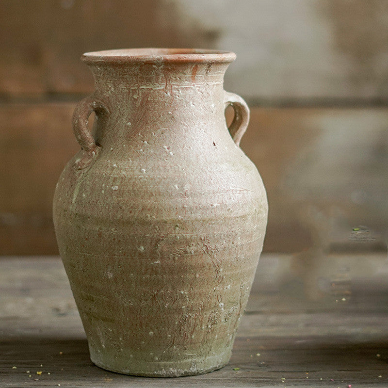 Vintage Earthenware Vase With Old Ears