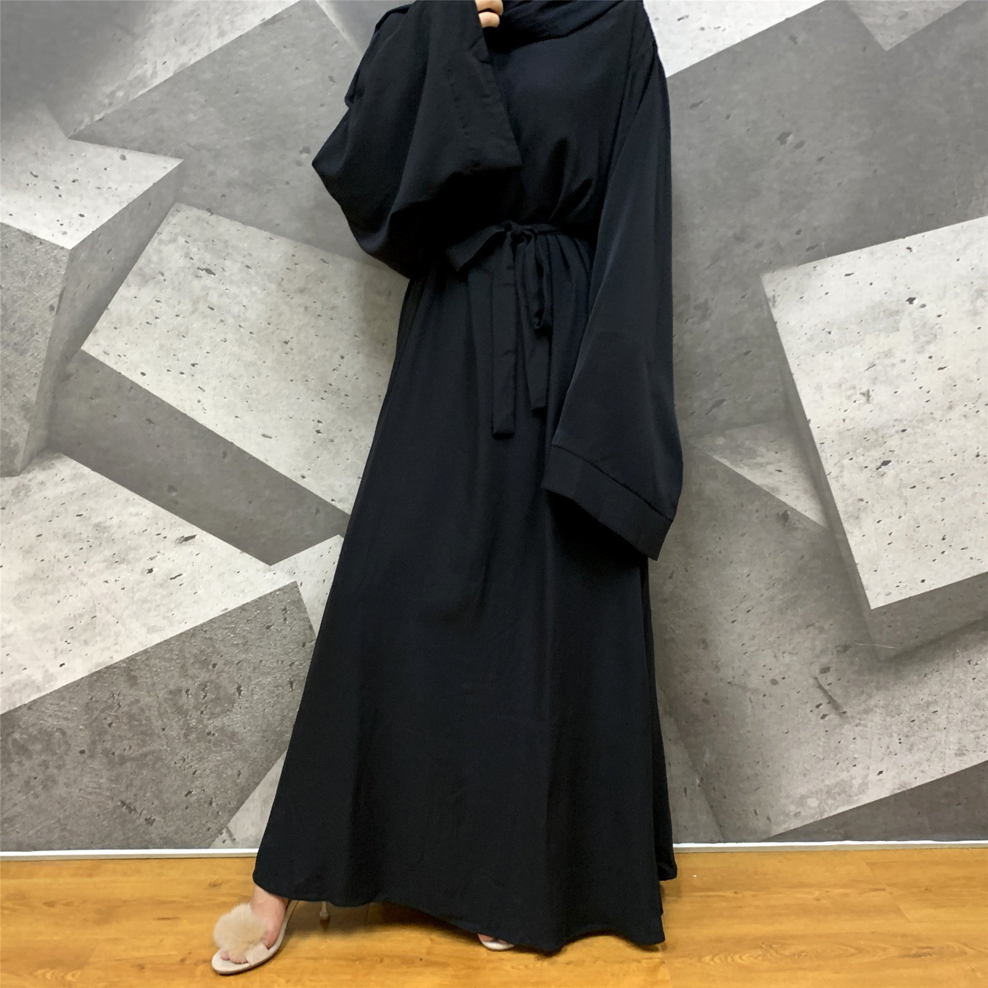 Solid Color Plus Size Lace-up Muslim Dress
