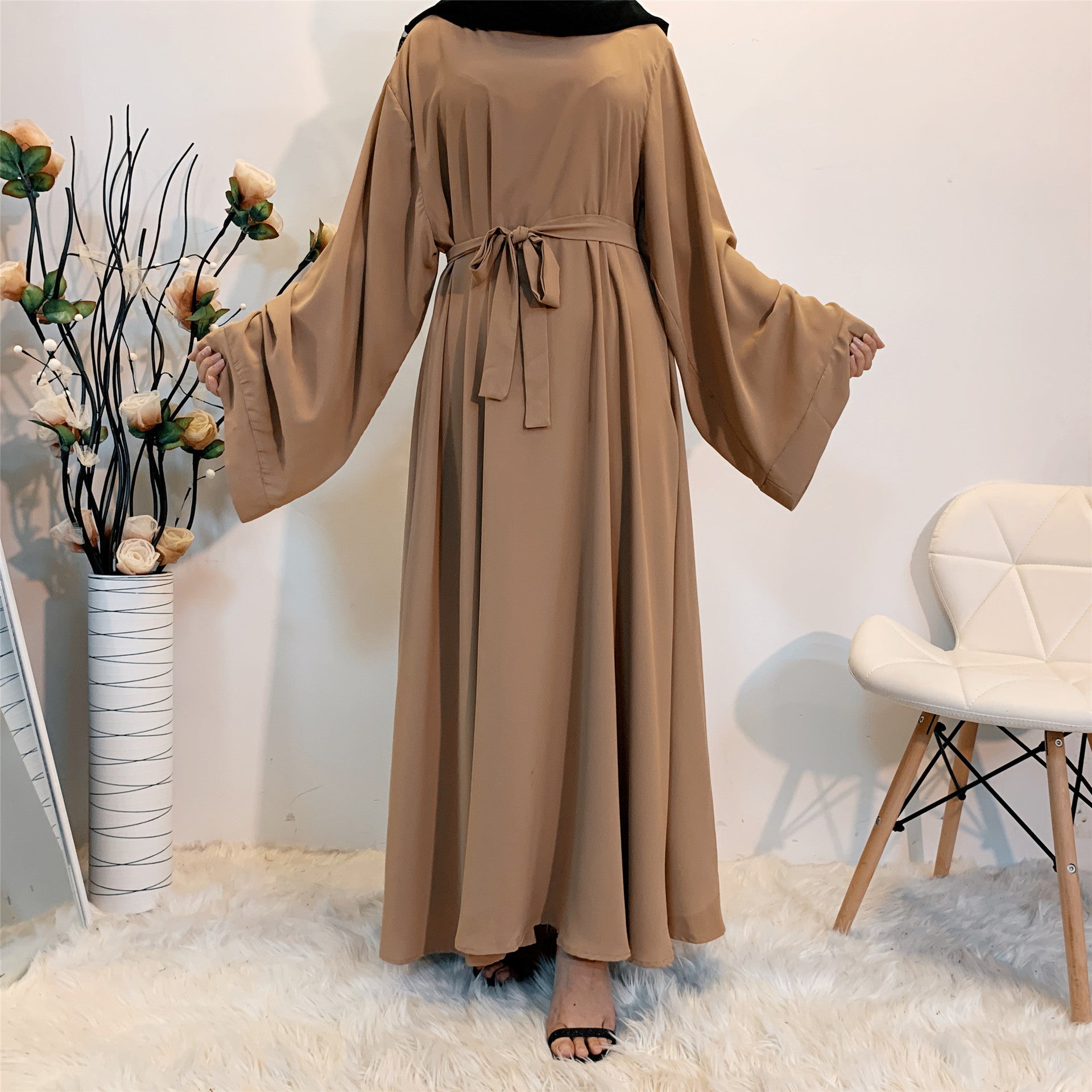 Solid Color Plus Size Lace-up Muslim Dress