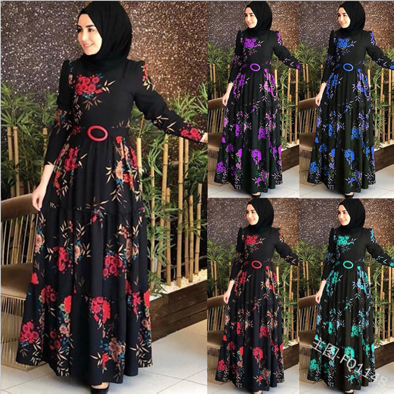 Women'S Printed Plus Size Muslim Dress 4Xl
