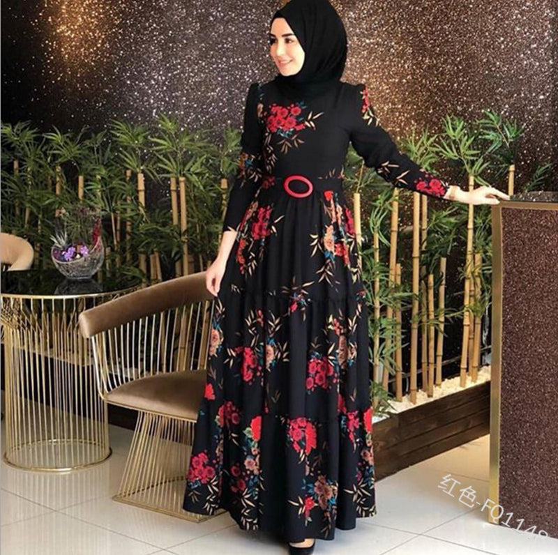 Women'S Printed Plus Size Muslim Dress 4Xl