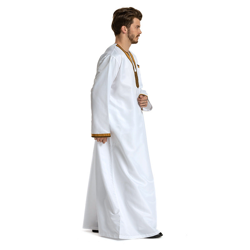 Round Neck Stitching Long-Sleeved Muslim Hui Robe Male