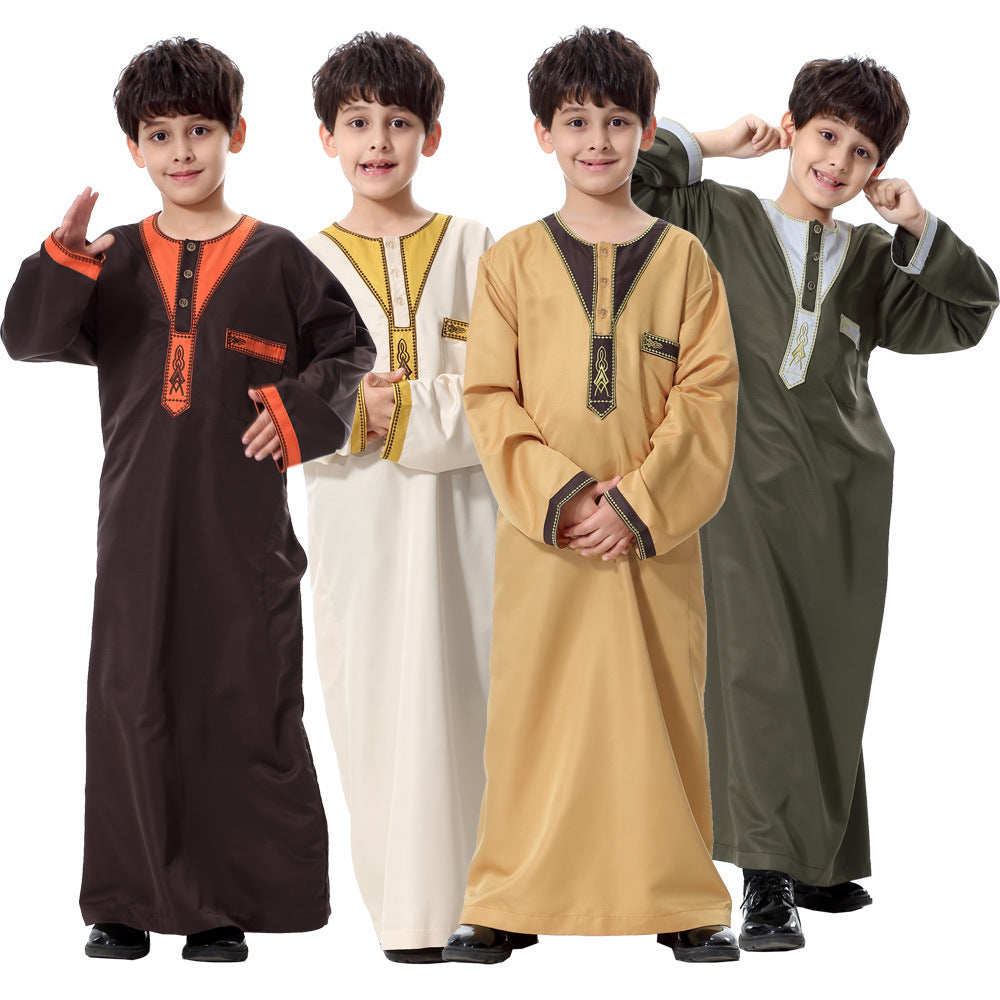 Muslim Arab Middle Eastern Youth Embroidered Round Neck Boy Robe