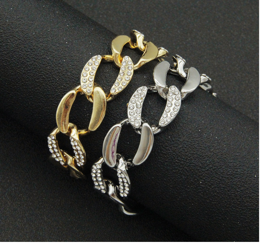 Ins Style Wide Diamond-Studded Cuban Chain Men And Women Fashion Bracelet