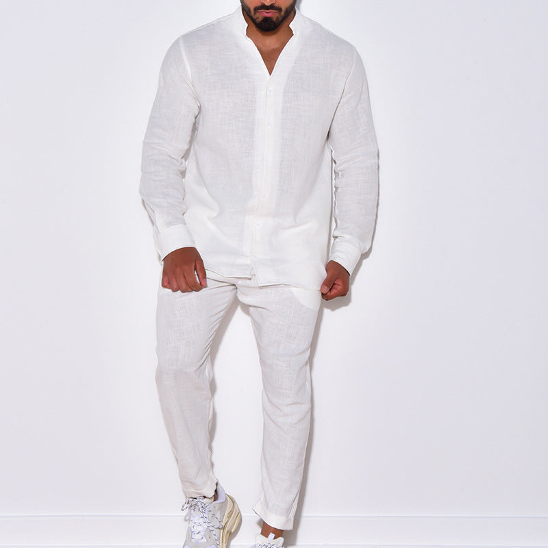 Men's Linen Solid Color Lounge Suit Long Sleeves