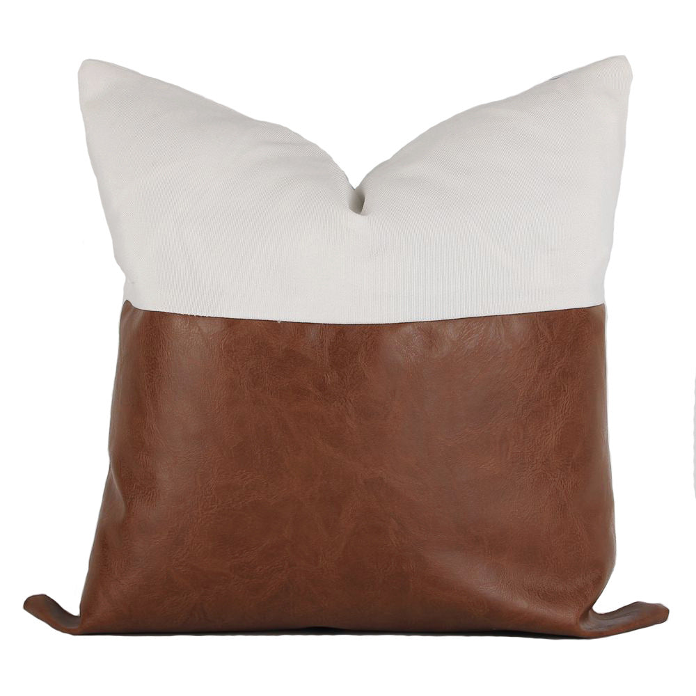 Simple Striped Patchwork Pillow Cover PU Leather Sofa