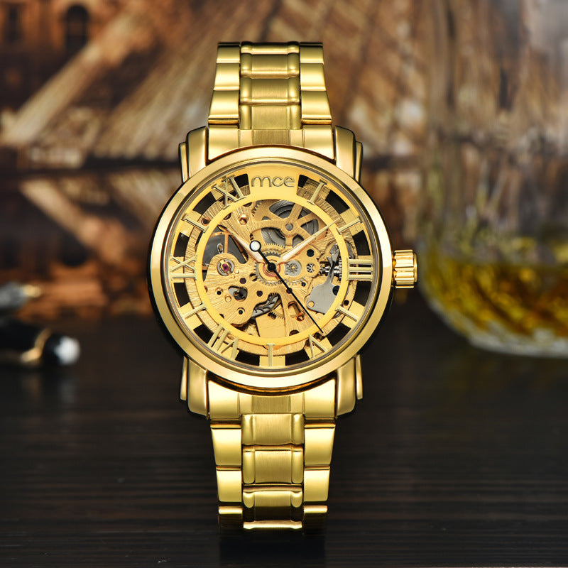 Casual Men's Mechanical Style Gold Watch