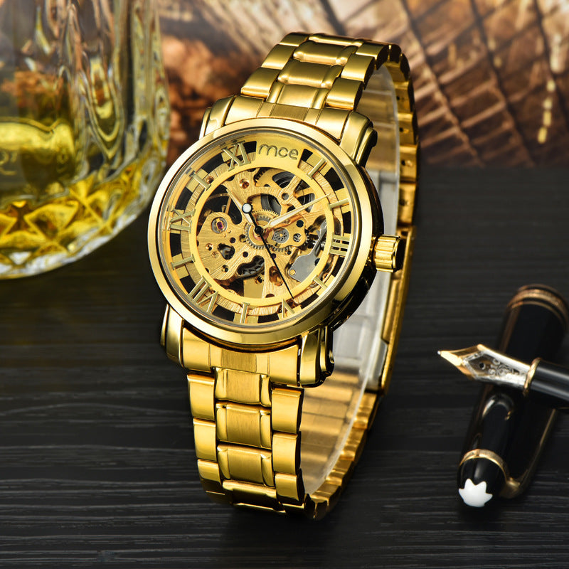 Casual Men's Mechanical Style Gold Watch