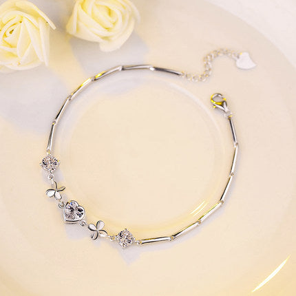The Qixi Festival Jewelry S925 Sterling Silver Bracelet Fashion Jewelry Silver Bracelet New Heart-shaped Clover