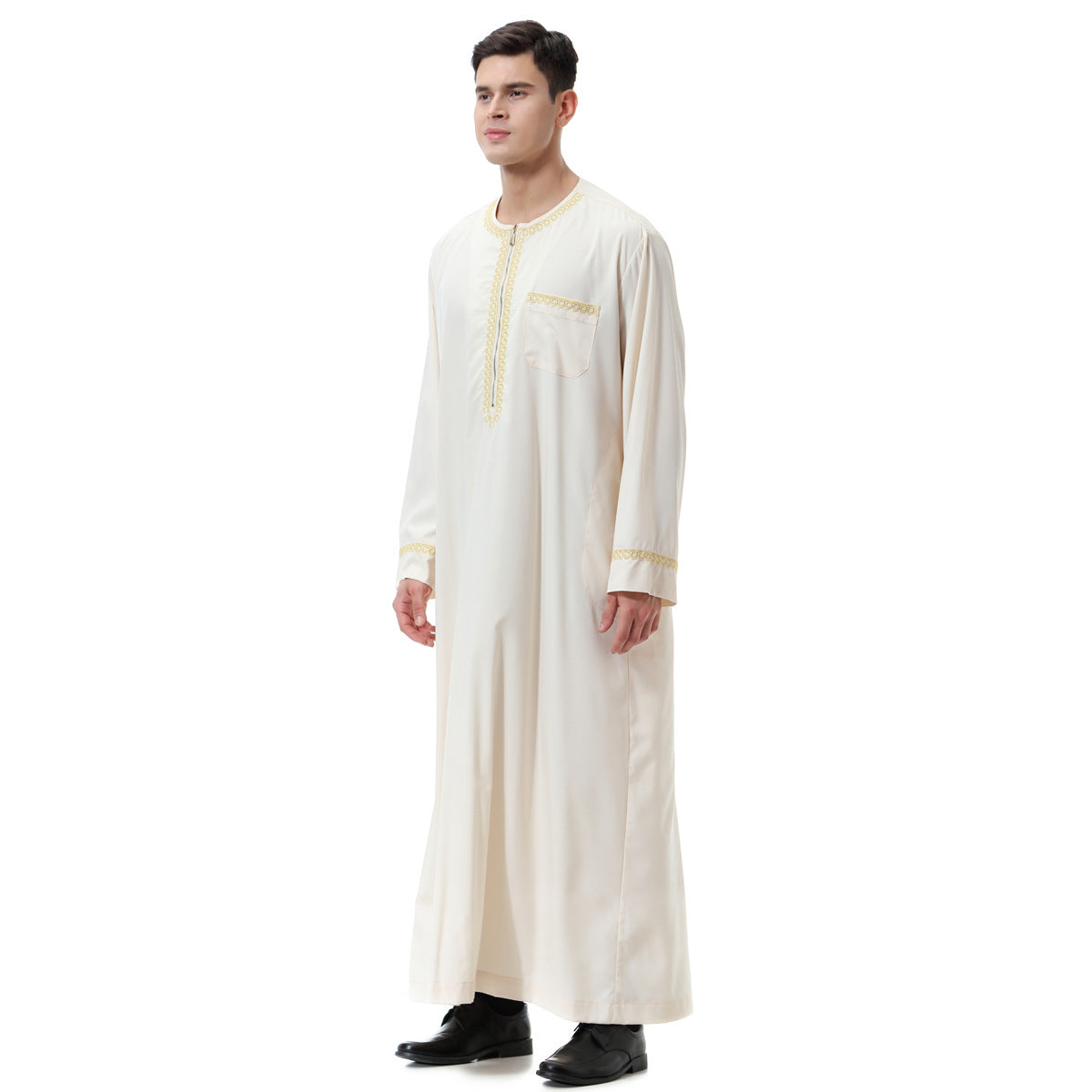 Muslim Arab Middle East Men's Printed Zip Round Neck Robe