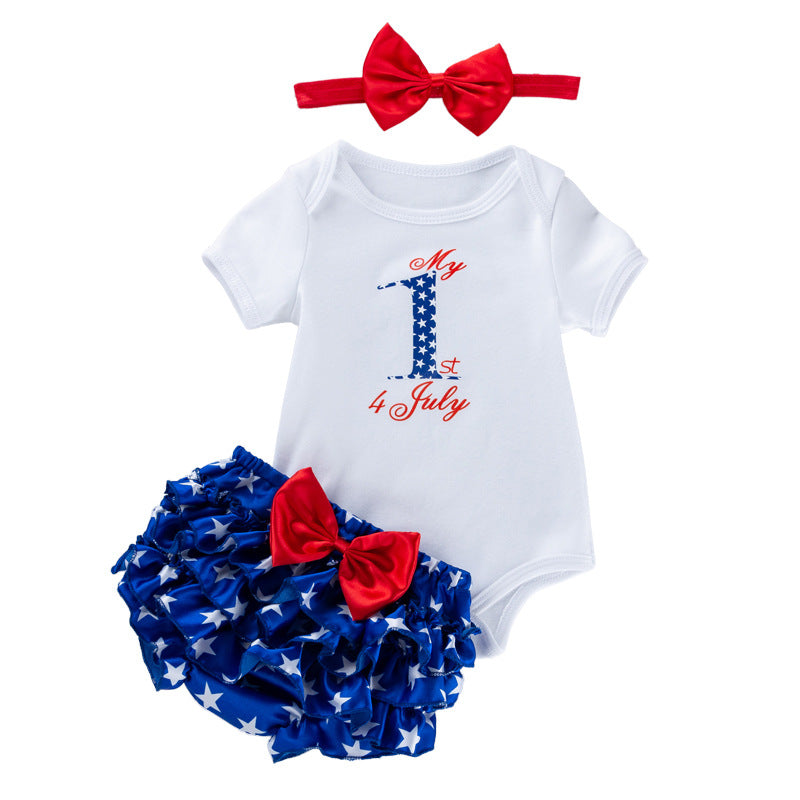 American Independence Day Baby Clothes Cartoon Letter Short Sleeve Romper