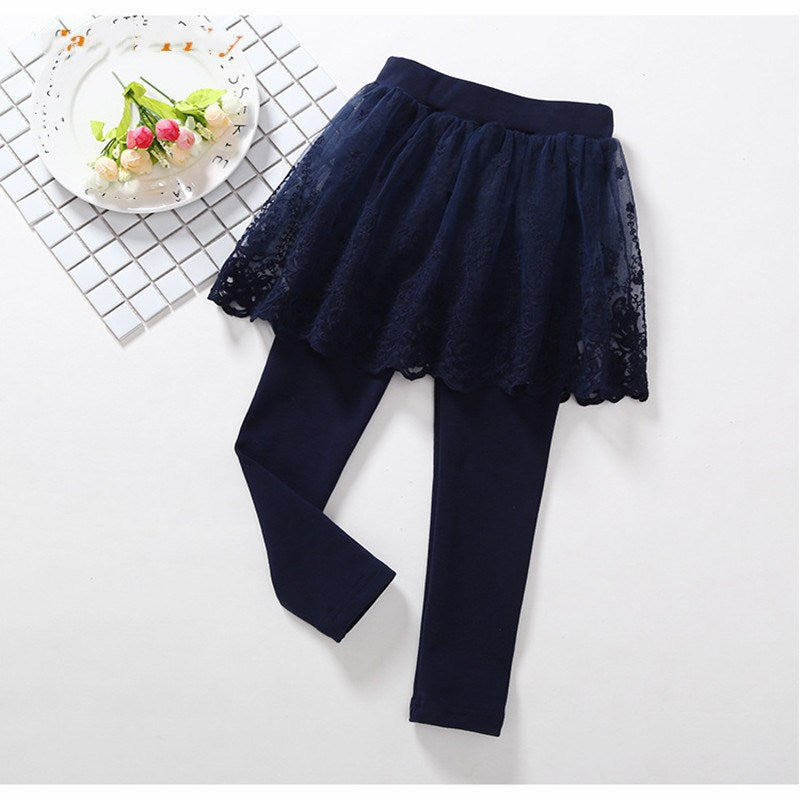 Children's Fake 2 Girls Leggings Cotton Lace Skirt Pants