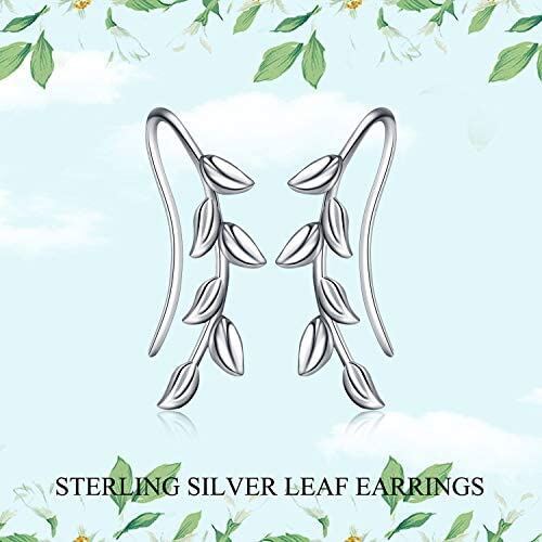 Ear Climber Crawler Cuff Sterling Silver Leaf Earrings for Women Girls