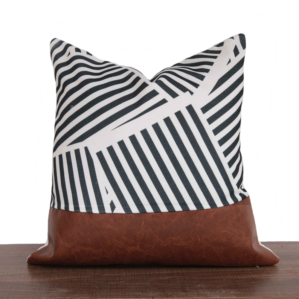Nordic Pu Leather Geometric Stitching Pillow Cover
